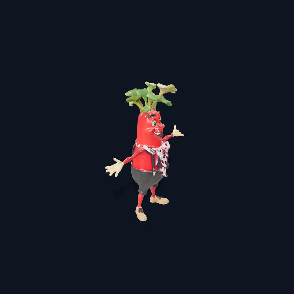 Cheerful Radish Character Rigged and Animated D Model